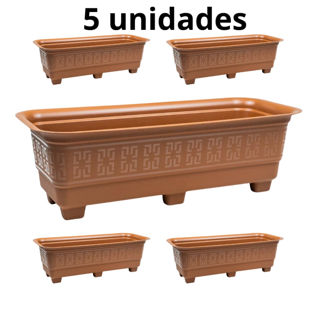 Kit 5 Floreiras Jardineiras Vasos Plásticos Retangulares Grandes 6L Jardim Plantas Flor Horta Tempero