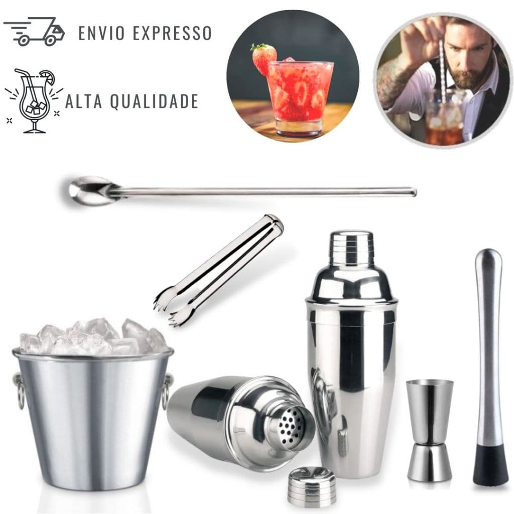 Kit Caipirinha Coqueteleira Bartender 6pcs Inox Profissional