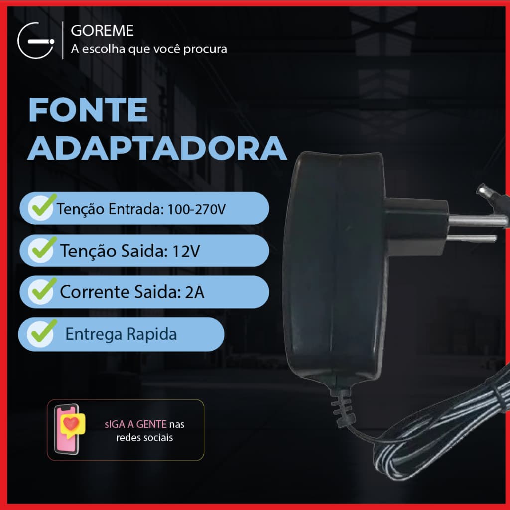 Fonte de Energia Alimentação Adaptadora 12V Bivolt 110V-220V