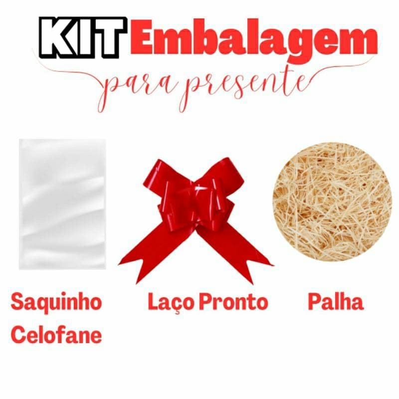 Kit Embalagem de Presente Laço Pronto + Palha + Saquinho Celofane transparente