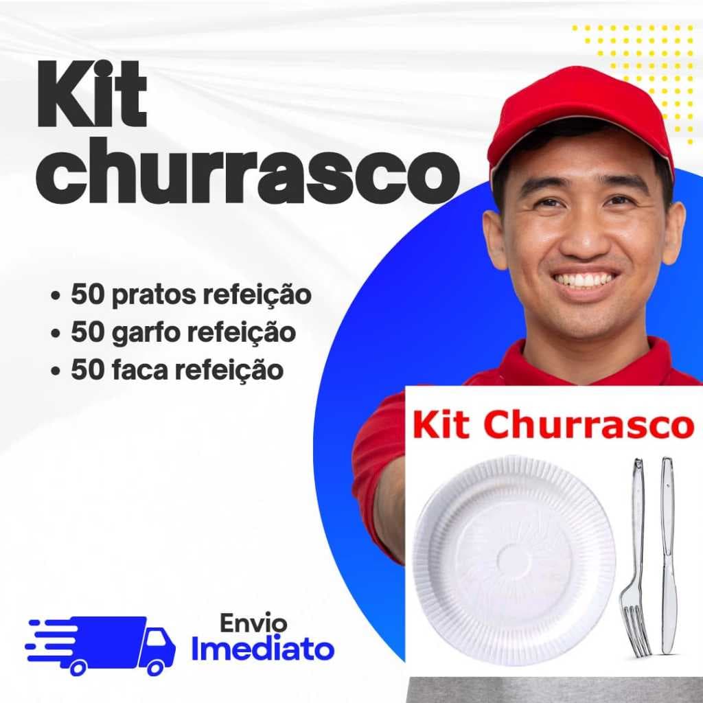 Kit Descartáveis para Churrasco 50 Prato 21cm 50 Garfo e 50 Faca Refeição 150 UND