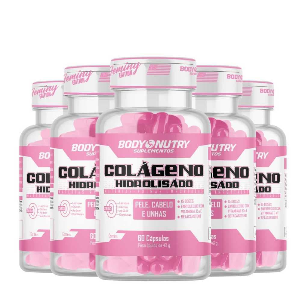 5x Colageno Feminino - Body Nutry (Unha, Cabelos e Pele) - Auxilia no Combate a Celulite e Estrias