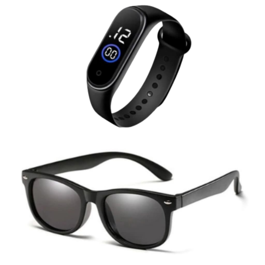 Relógio Led Infantil Crianças + Óculos De Sol Infantil Kit Presente Sol Verão Varias Cores