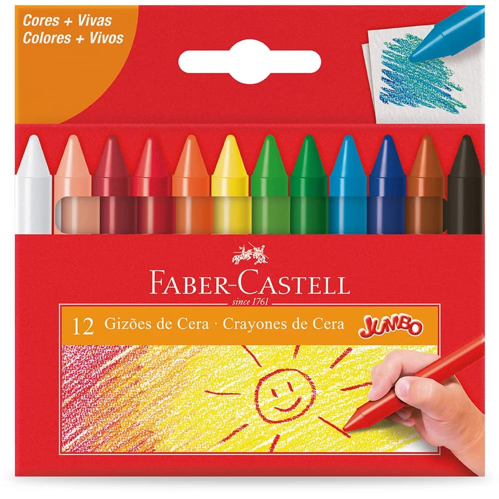 Giz de Cera Jumbo 12 Cores - Faber Castell