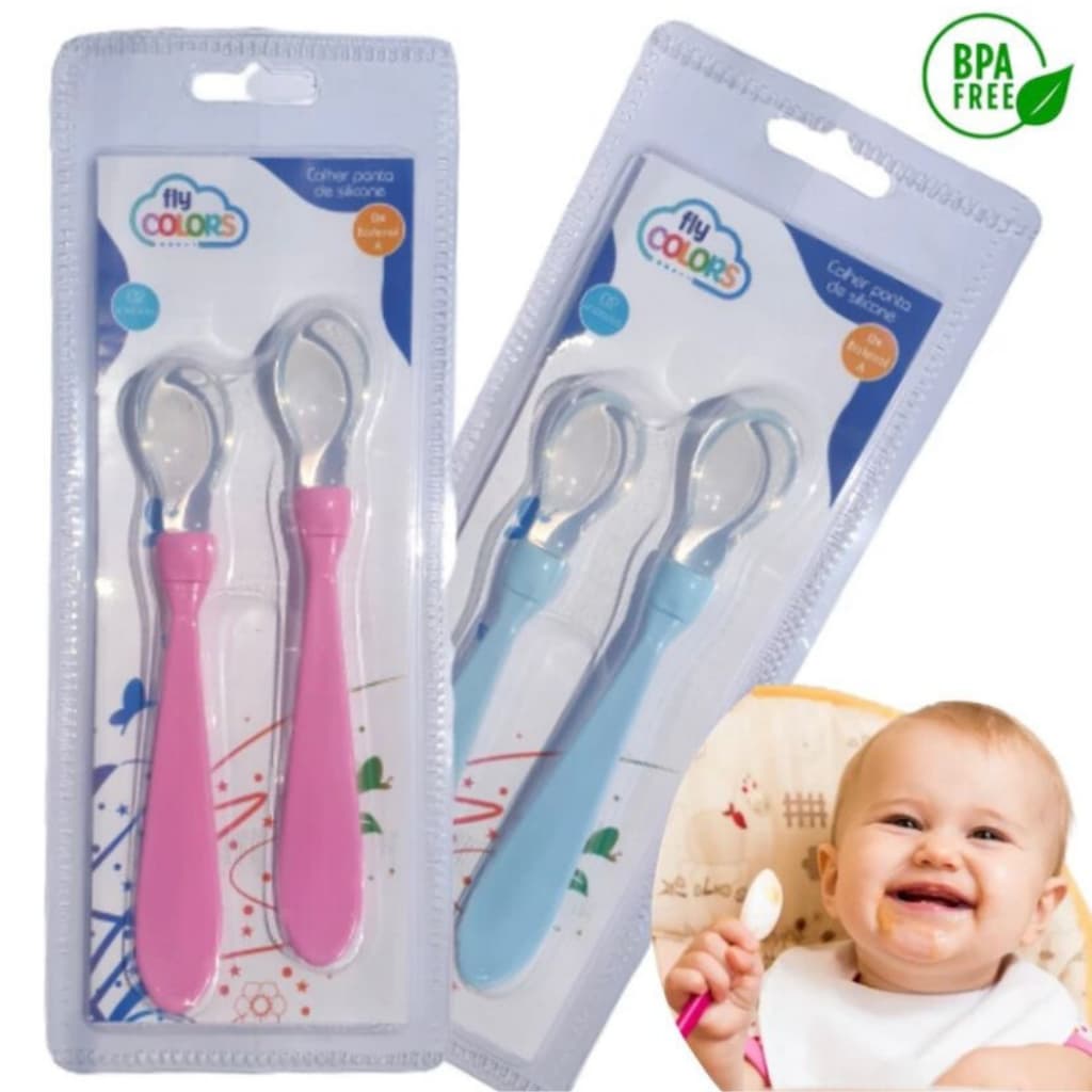 Kit 2 Colheres de Silcone Para Bebê