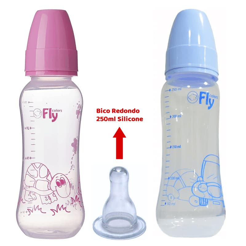 Mamadeira Bico de Silicone Redondo 250 Ml  Fly Colors