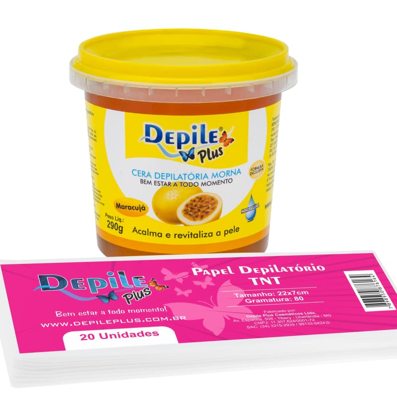 Kit Cera Hidrossolúvel 290g + Papel Depilatório TNT 20 unidades Depile Plus