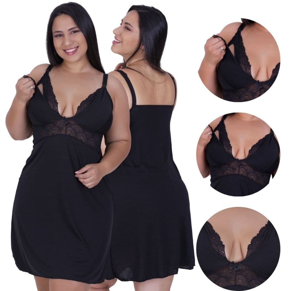 Camisola Amamentação Plus Size Pijama Gestante Maternidade pós parto abre fácil
