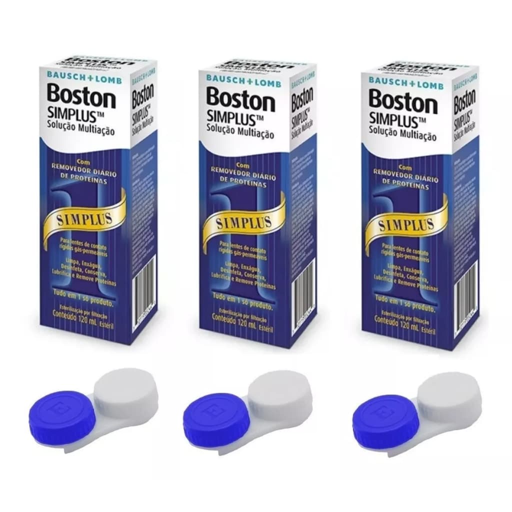 3 Boston Simplus 120ml Solução Multiação P/ Lentes Rígidas + 3 Estojos