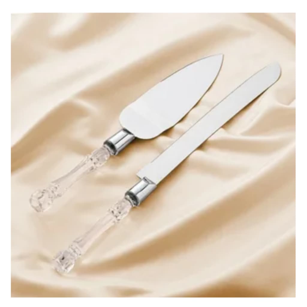 Jogo de Espátula e Faca para Bolo 2 Peças  Tortas Pães Cozinha Aço Inox Cabo Acrílico