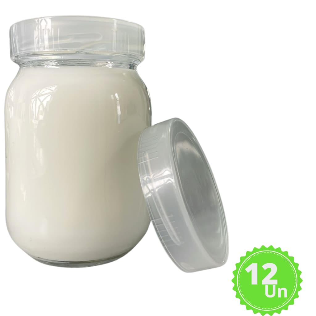 KIT c/12 Vidros p/ Armazenamento de Leite Materno 267ml + TAMPAS PLÁSTICAS