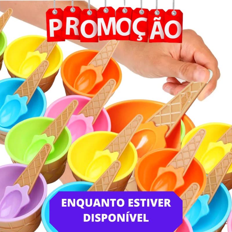 kit 6 unidades Sobremesa Tijela Pote de Plastico Tigela 200 ML Para Sobremesa Casquinha Sorvete + Colher