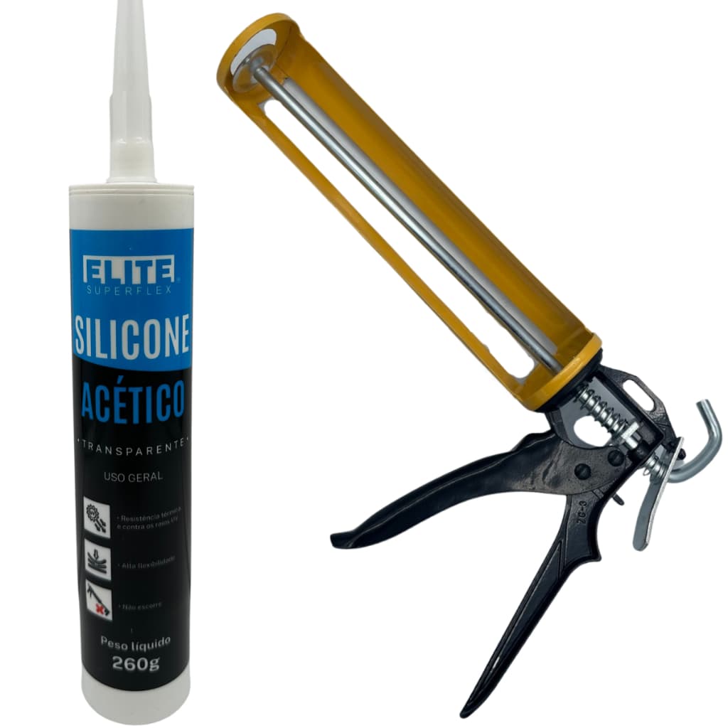 Kit 1 Silicone Transparente Acético Uso Geral e Aplicador Silicone Profissional