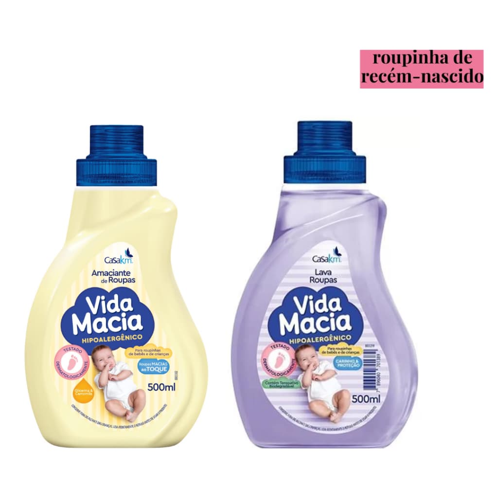 Kit com 1 Lava Roupas Líquido + 1 Amaciante Vida Macia para roupa do Bebê