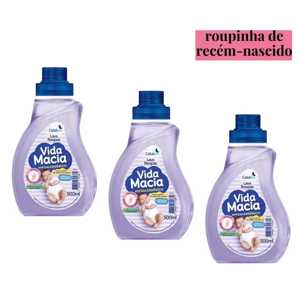Kit 3 Lava Roupa de Bebê Líquido Vida Macia 500 ML