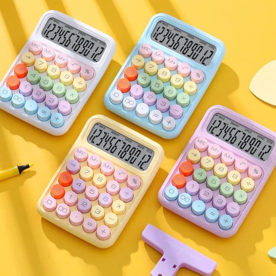 Calculadora Retrô Com Teclado Mecânico Cores Candy Color 12 Dígitos Grande Display