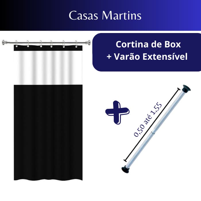 Cortina Box em PVC Para Banheiro Anti Mofo Com Ganchos Varias Cores + Suporte de cortina