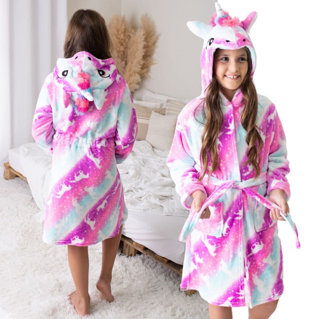 Roupão Infantil Menina Com Touca Unicórnio - Pronta Entrega