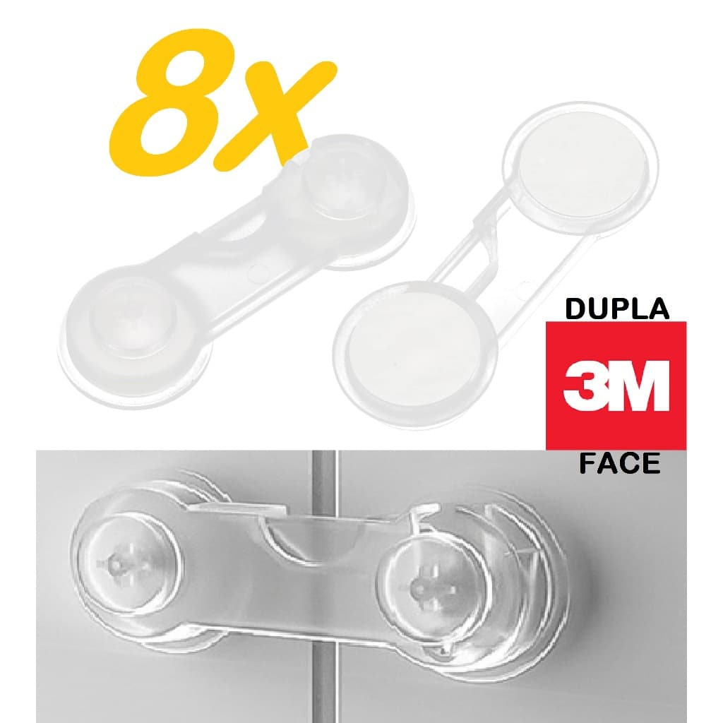 8 Trava Porta Gaveta Geladeira Transparente Segurança Bebê - Fita 3M