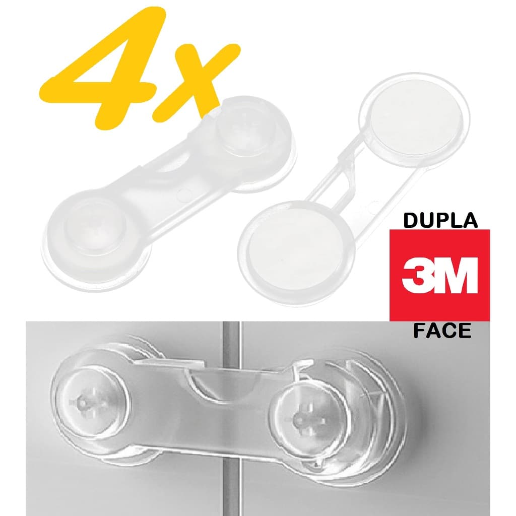 4 Travas Porta Gaveta Geladeira Transparente Segurança Bebê - Fita 3M