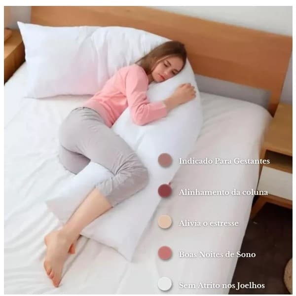 1 Travesseiro de Corpo  Xuxão Com Fronha de Zipper Antialérgico 1,40 x 40cm