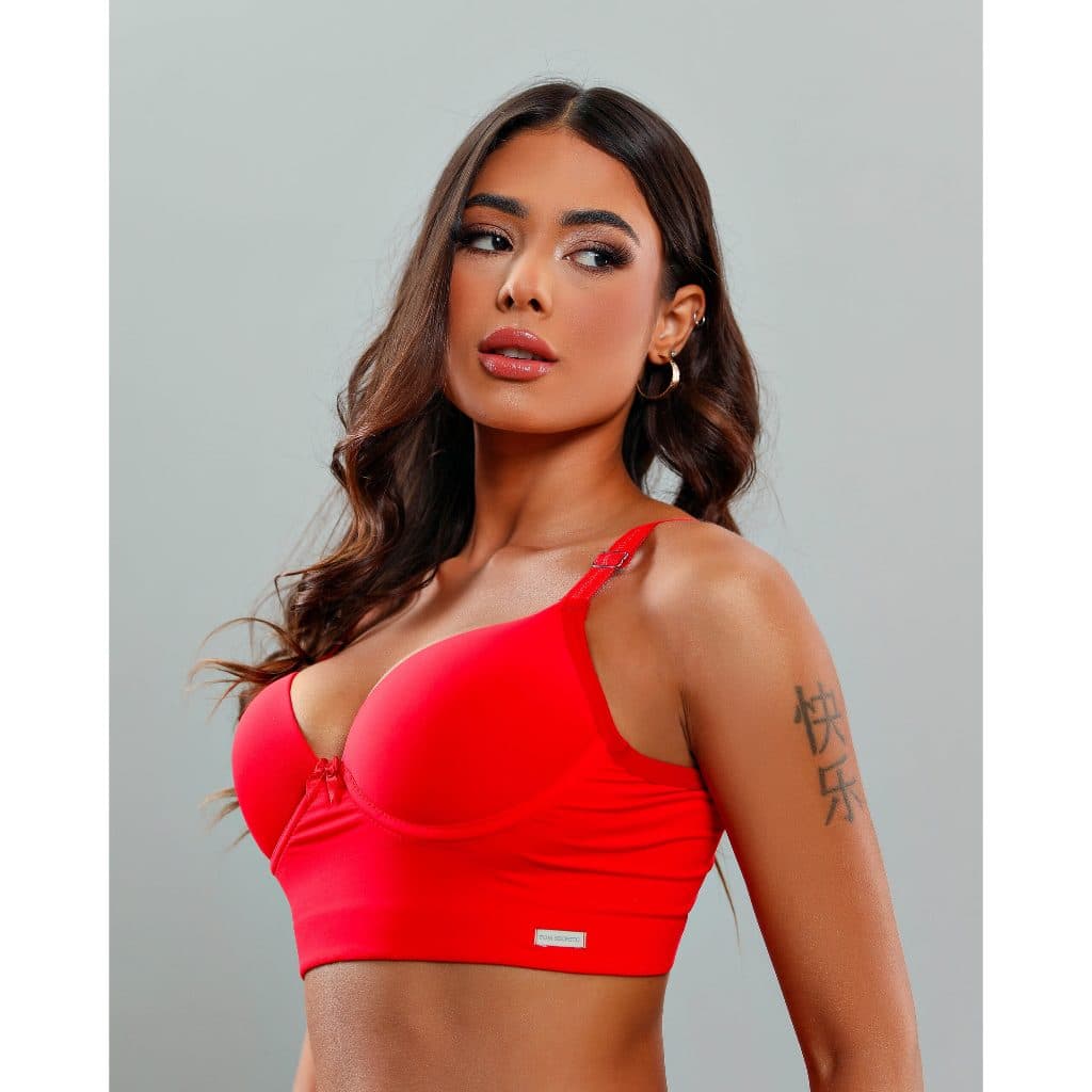 Sutiã Com Bojo Reforçado Liso Tres Fechos Poliamida