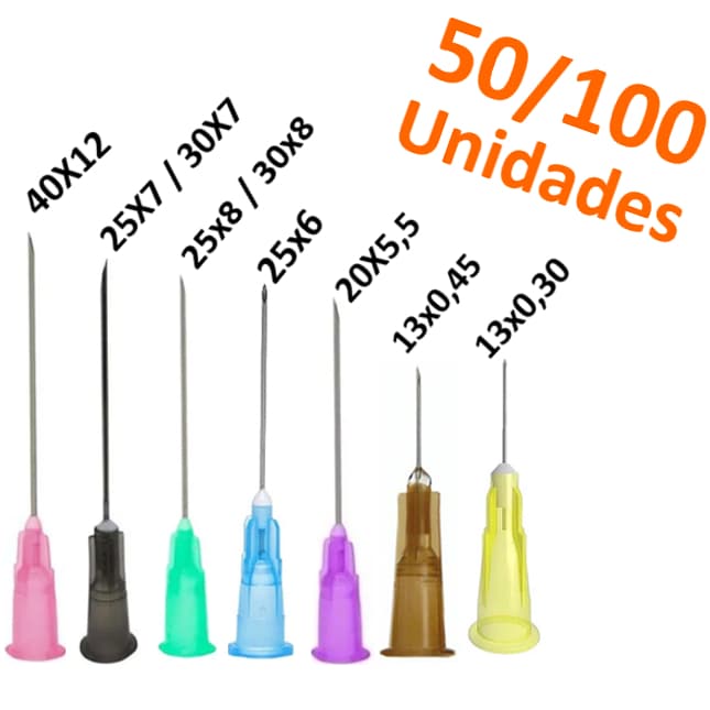 Agulha Hipodermica Com 50/100 Unidades Vários Tamanhos