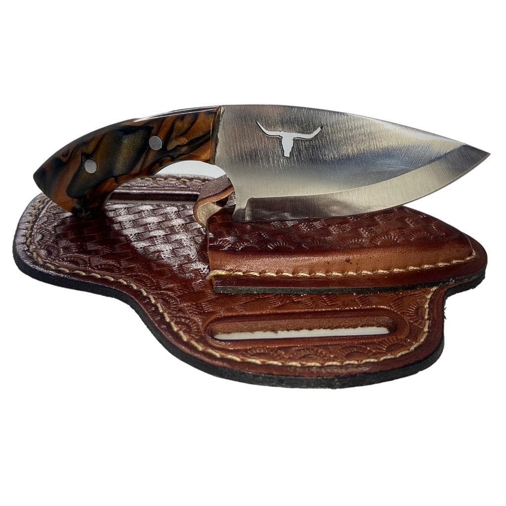 Faca Faquinha Mulandeiro Boiadeiro com bainha em couro para churrasco pescaria  muladeiro skinner mini boiadeira