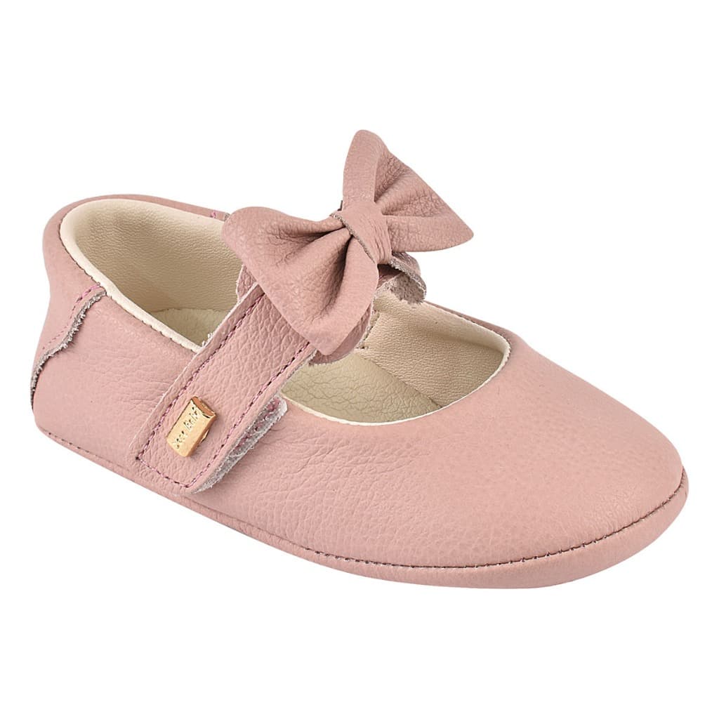 Sapatilha Menina Doce Bebê Em Couro Com Enfeite De Laço Removível