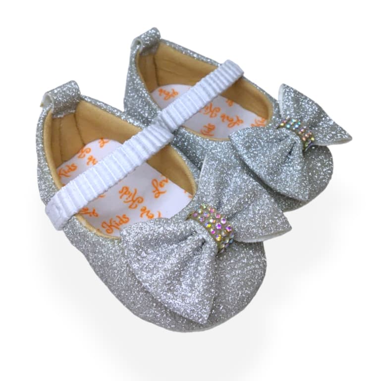 Sapatilha Infantil menina Feminina Glitter bebe recem nascida Confortável batizado luxo festa  Laço  Ponta 13 ao 18