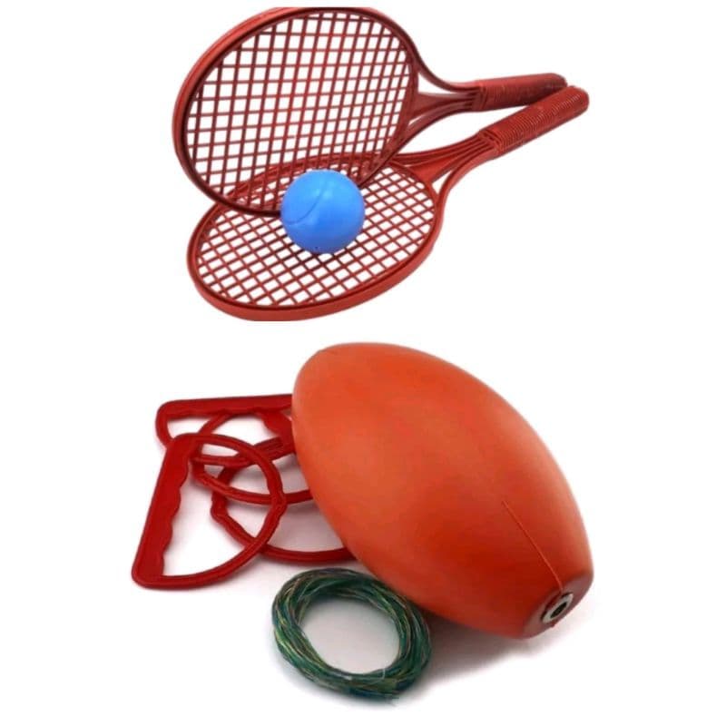KIT 2 BRINQUEDOS SENDO 1 Vai E Vem GRANDE + 1 PAR DE  Raquete FRESCOBOL Com 1 Bola Plástico