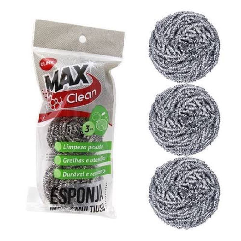 Kit 3 Esponjas Metálicas Inox Limpeza Pesada Aço Grelha Ferro