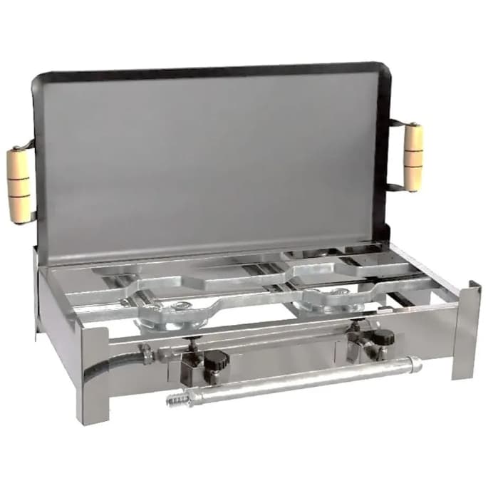 Fogão Inox Fogareiro A Gás Duas Bocas + Chapa Bife E Kit Gás