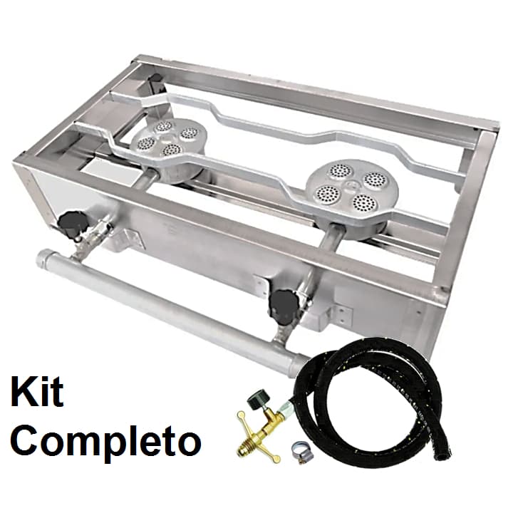 Fogão Industrial Portátil 2 Bocas Inox C/ Kit Gás Completo