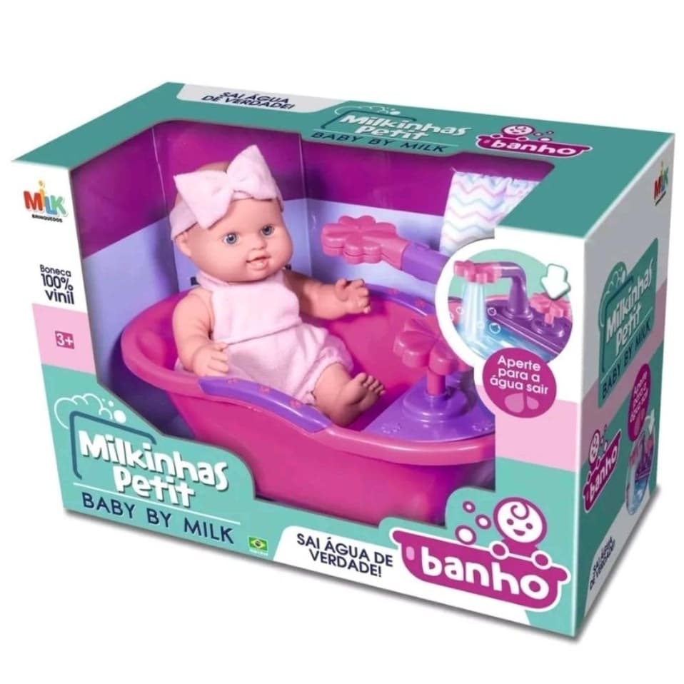 Boneca Bebê Milkinhas Petit Banho Com Banheira Milk
