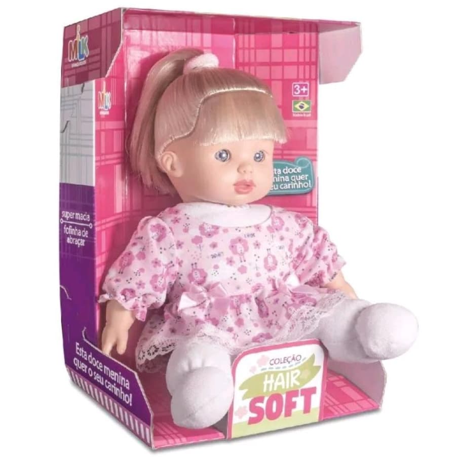 Boneca Loira Colecao Hair Soft Corpo de Pano Super Macia