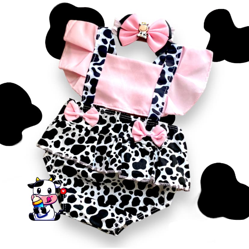 Romper Body Roupa de Vaquinha Bebê Mesversario + laço