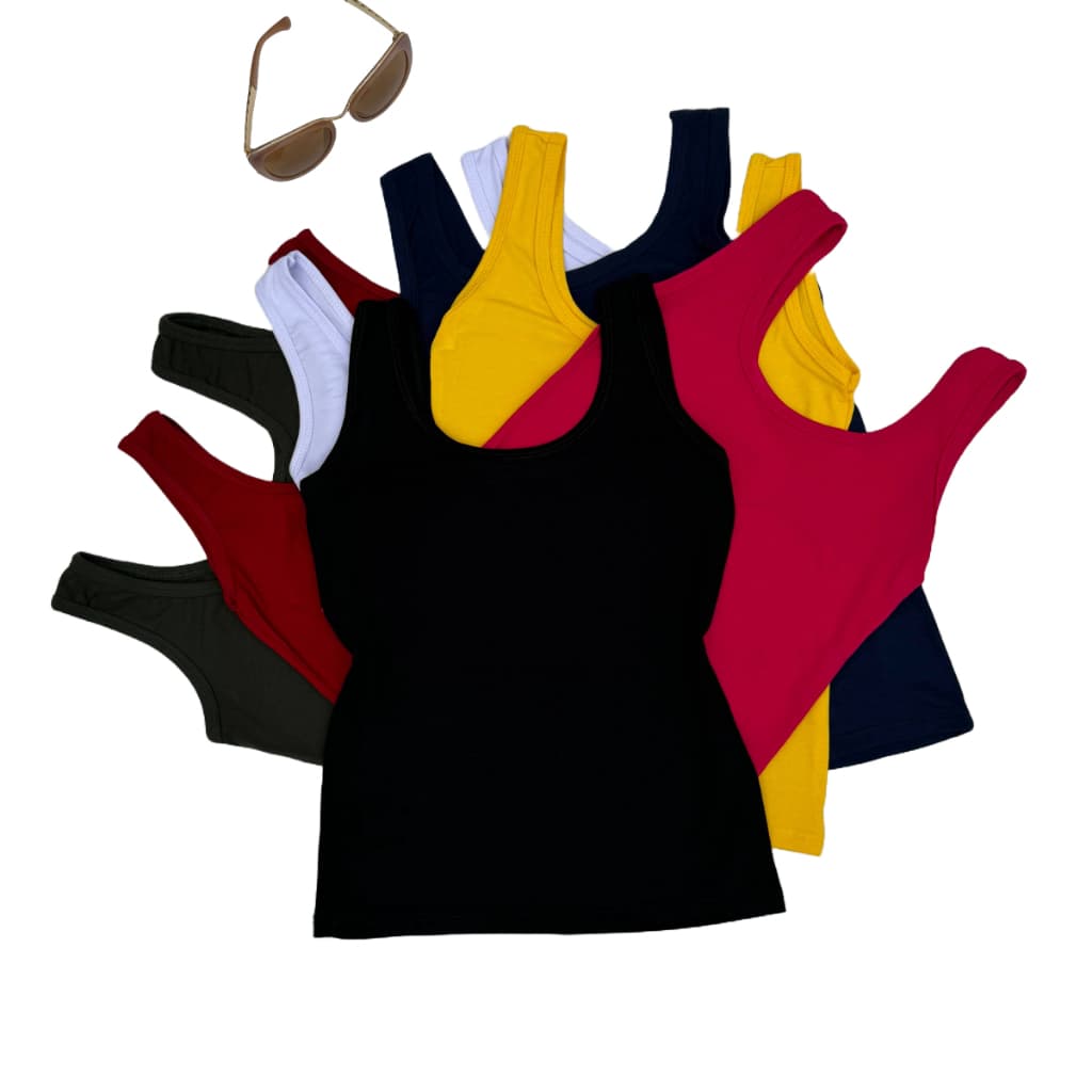 Kit 7 Regata feminina Alça Larga Casual Basica