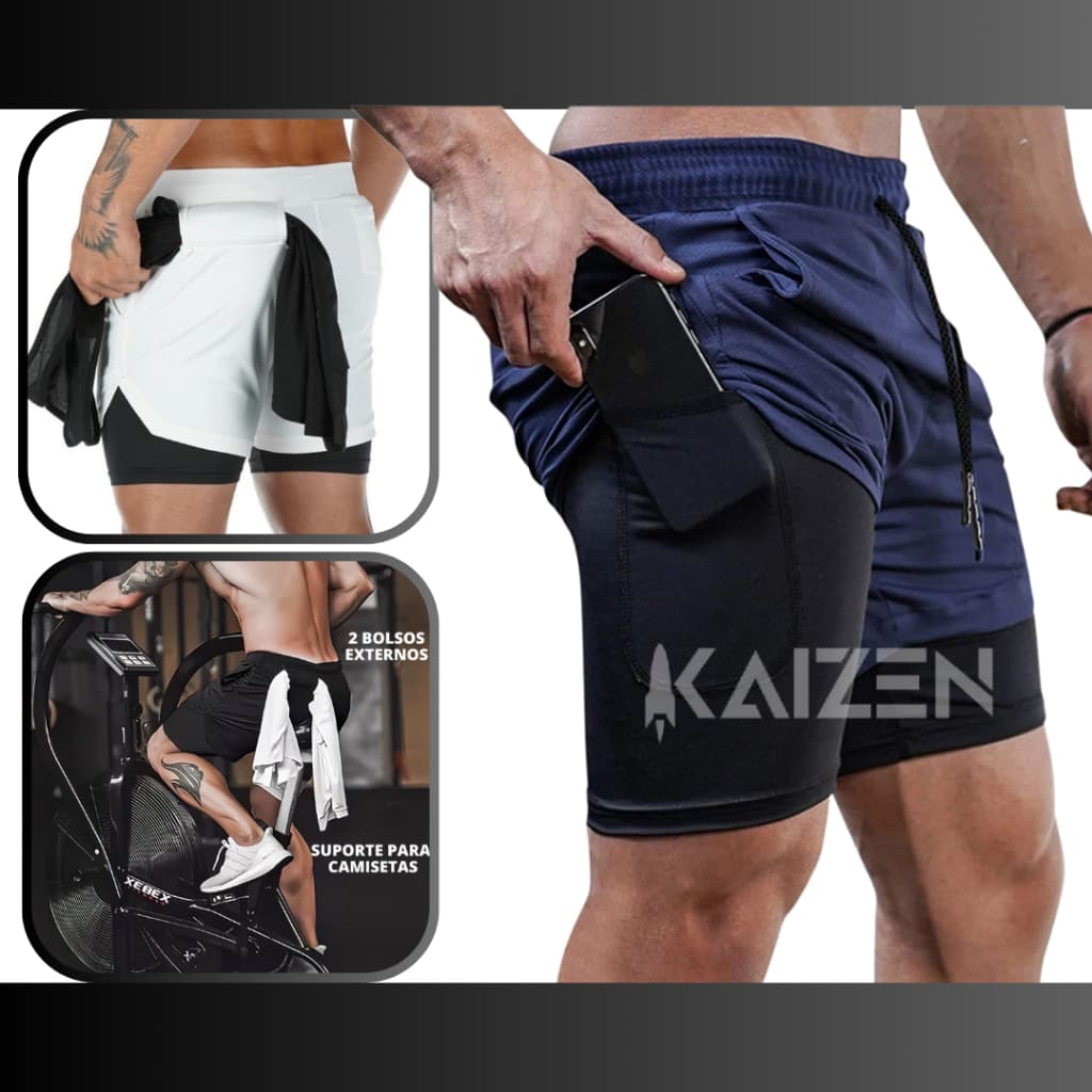 KIT 2 BERMUDAS 2 EM 1 KAIZEN  FIT COM PROTEÇAO UV