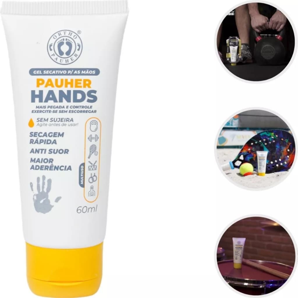 Gel Secativo para Mãos Pauher Hands 60mL Creme Anti Suor e Umidade p/ Pegada Grip Esportes Crossfit