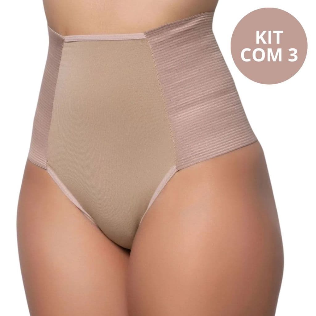 Kit 3 Calcinha Cinta Modeladora Cós Alto Segura Barriga Pós Parto - Manu