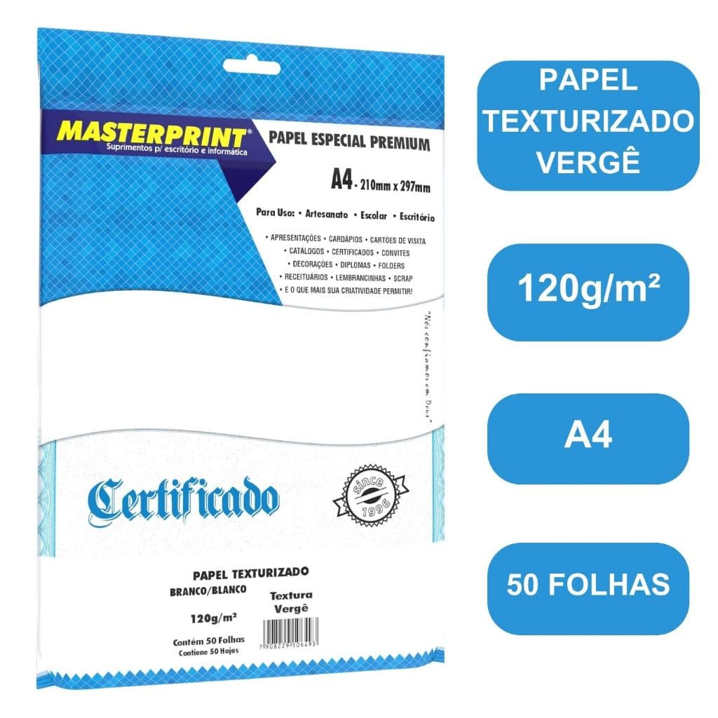 Papel  Verge Texturizado 120g Branco A4 c/ 50 fls  Masterprint