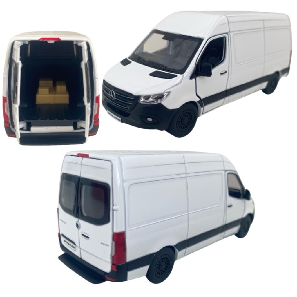Carro Miniatura Carrinho Ferro Van Mercedes Benz Sprinter Transporte Escala 1:48 Abre As Portas