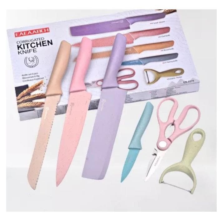 kit Jogo de Facas 6 Peças Aco Inoxidavel Alta Resistencia Kit faca Colorido