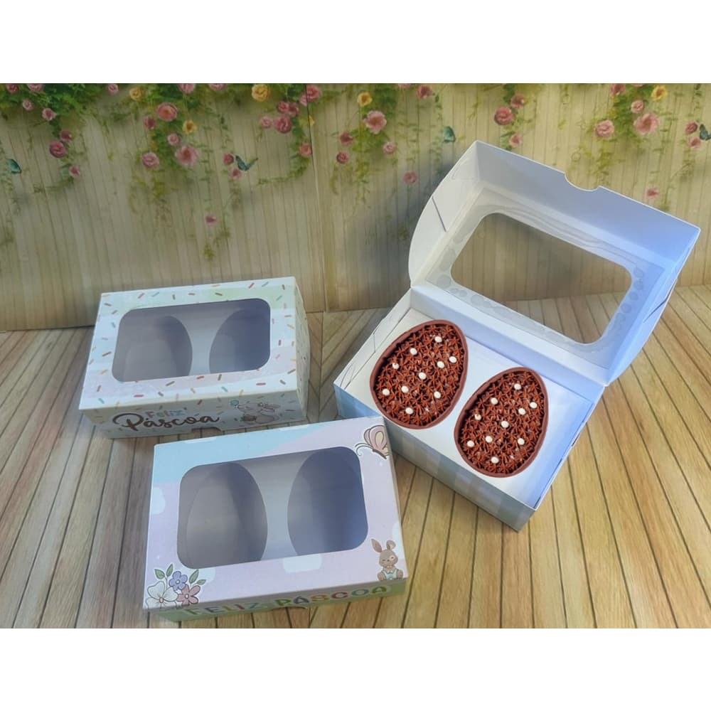 10 Caixas Para Ovo De Páscoa com Visor/Embalagem Para 2 Ovos De Colher (Acompanha Acetato No Visor)