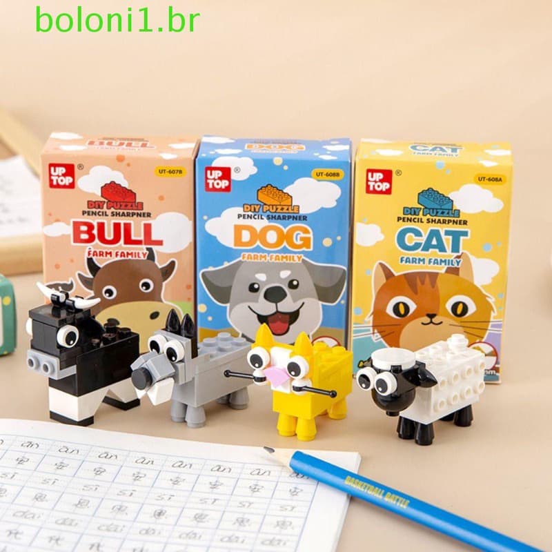 Mini Afiador De Lápis DIY , Quebra-Cabeça De Forma Animal Blocos De Construção Kawaii Esboço De Escrita Escolares