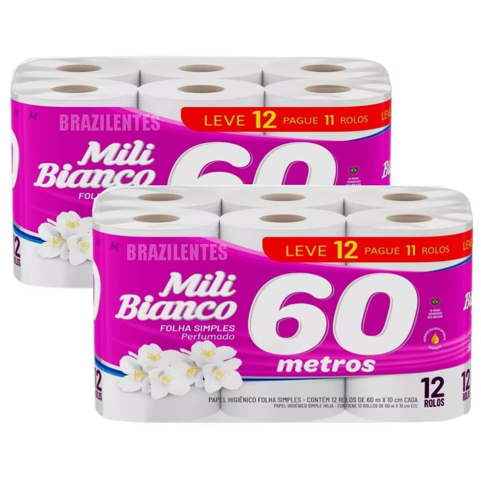 papel higienico 60 metros perfumado pacote 12 rolos mili folha simples