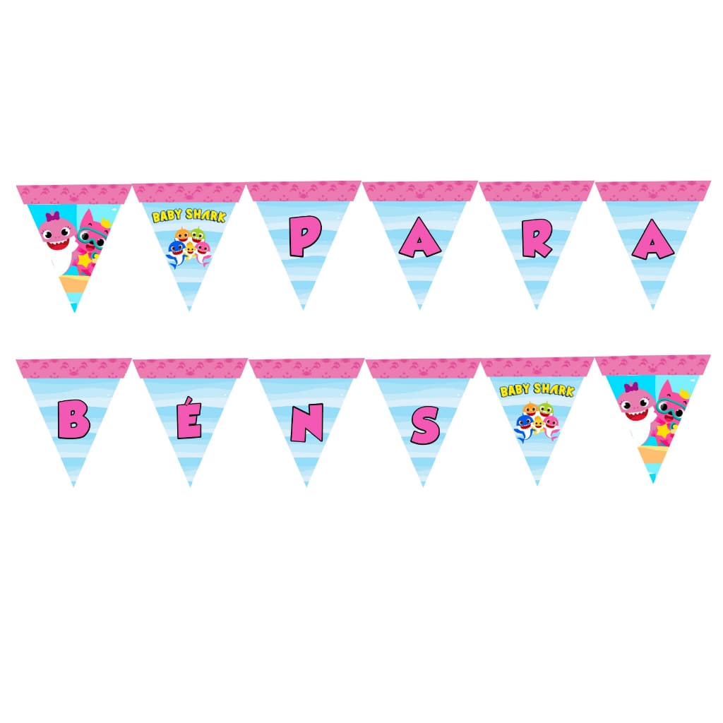 Bandeirola Faixa Parabéns Baby Shark Menina