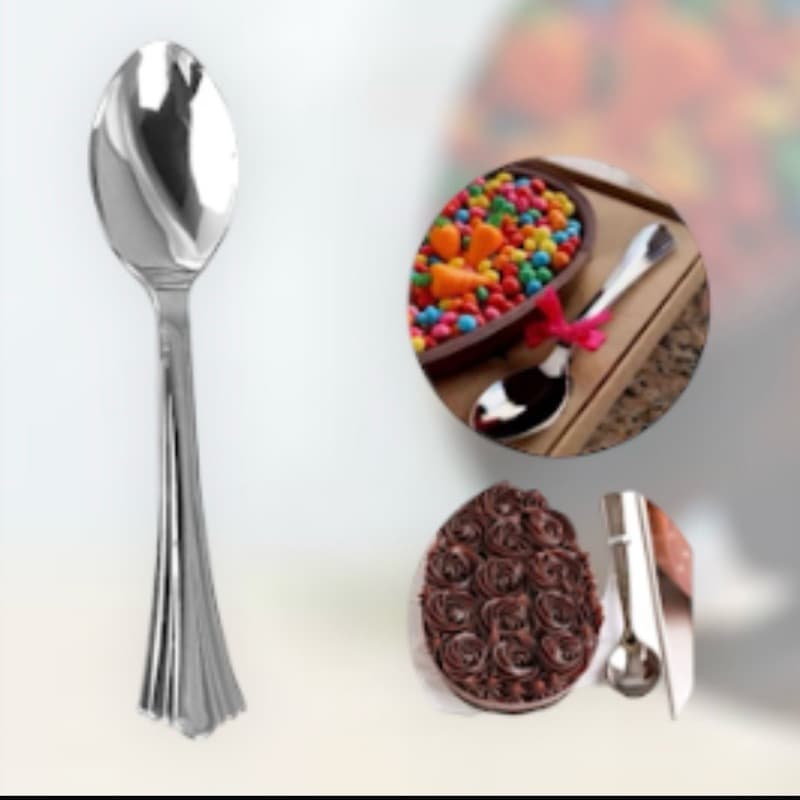 50~200 Colheres Ovo de Pascoa Sobremesa Descartaveis Luxo 13cm PRATA