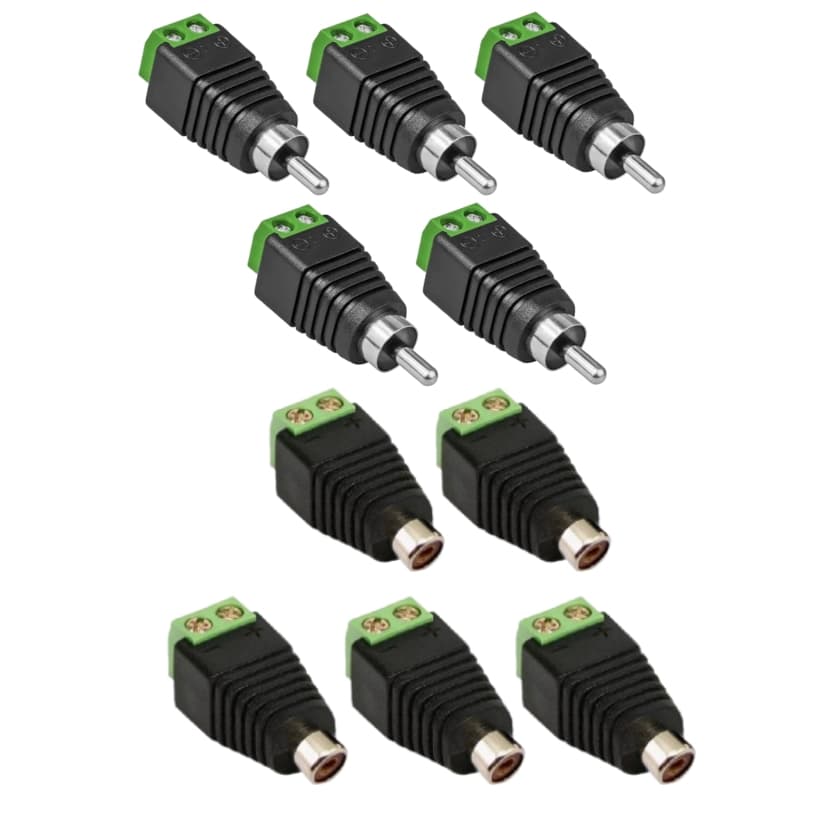 Kit 5 Conector Rca Macho Com Borne + 5 Conector Rca Femea Com Borne